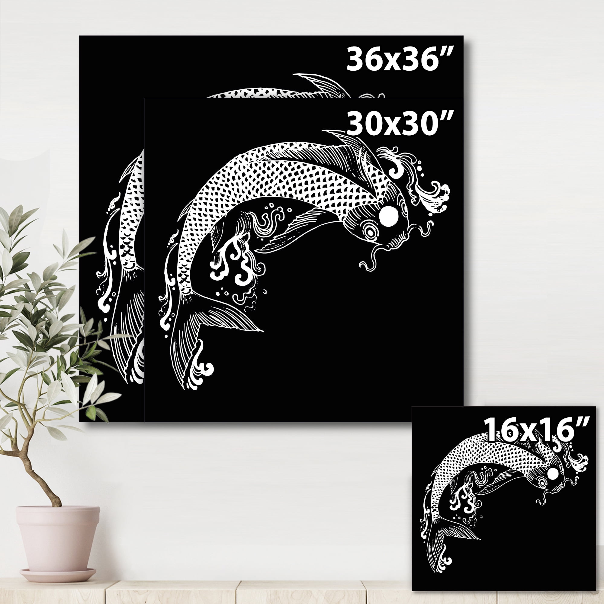 Designart ' Chinoiserie With Koi Fish I ' Traditional Canvas Wall Art Print