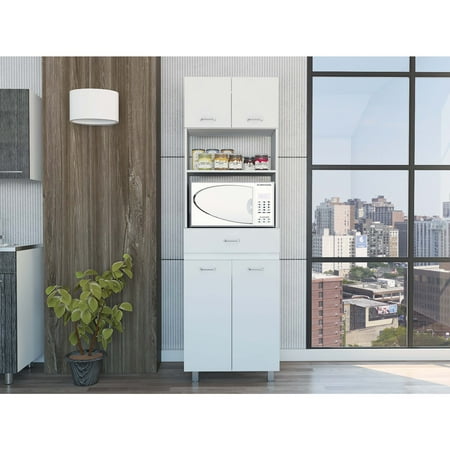 Dining Room Server Pembrooke 2-Shelf 1-Drawer Microwave Pantry Cabinet White Sideboard For Dining Room