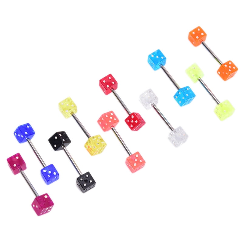 10Pcs/Set Stainless Steel Mixed Dice Barbell Tongue Ring Studs Body Piercing ZT