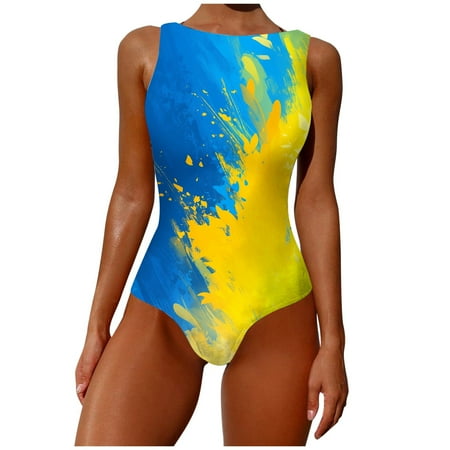 WERYOUNG 2025 Women Fashionable Summer Tropical Brazilian Vacation Swimwear Beachwear Sexy Printed Bikini Jumpsuit (2) Comfort Yellow M