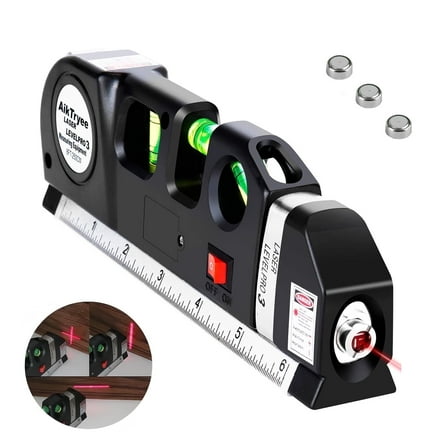 Fylivore Laser Level Tool - Multipurpose Cross Line Leveler Kit with 8ft/2.5M Metric Ruler for Picture Hanging, Cabinets, Tiling, Wall Mounting