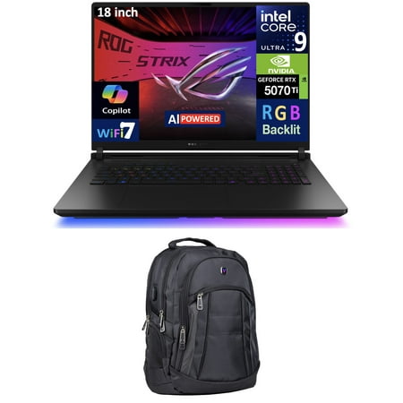ASUS ROG Strix SCAR AI Gaming Laptop 18in 240Hz Mini LED WQXGA Display (Intel Ultra 9- 275HX, NVIDIA GeForce RTX 5070 Ti 12GB, 64GB DDR5, 2TB PCIe SSD, Per Key RGB KB, Win 11 Pro) w/Premium Backpack