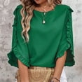 thumbnail image 5 of Timegard Womens Tops Ruffle Half Sleeve Crewneck Loose Comfy Tops Blouse Casual Summer Spring Solid Color, 5 of 8