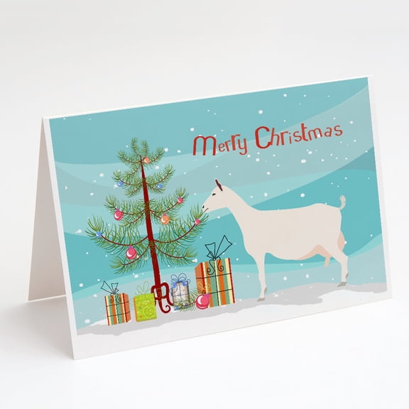 Caroline's Treasures Saanen Goat Christmas Christmas Greeting Cards with Envelopes, 5" x 7" (8 Count)