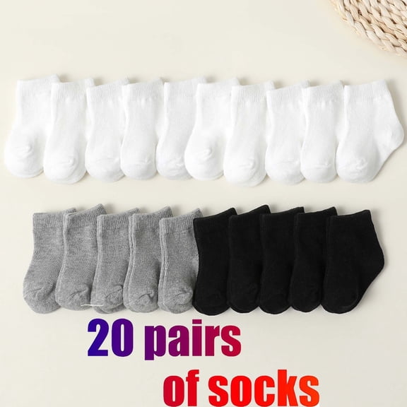 Kids 20 Pairs Cotton Socks For Boys And Girls Summer Comfortable Socks Breathable Student Solid Color Socks Multicolor 9-12 Months