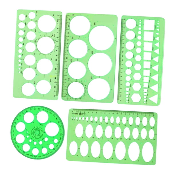 Juego de 5 Plantillas de Dibujo Geométrico, Plantillas de Regla de Medición de , Ligeras, Accesorios para Ingeniería Y Dibujo Técnico.