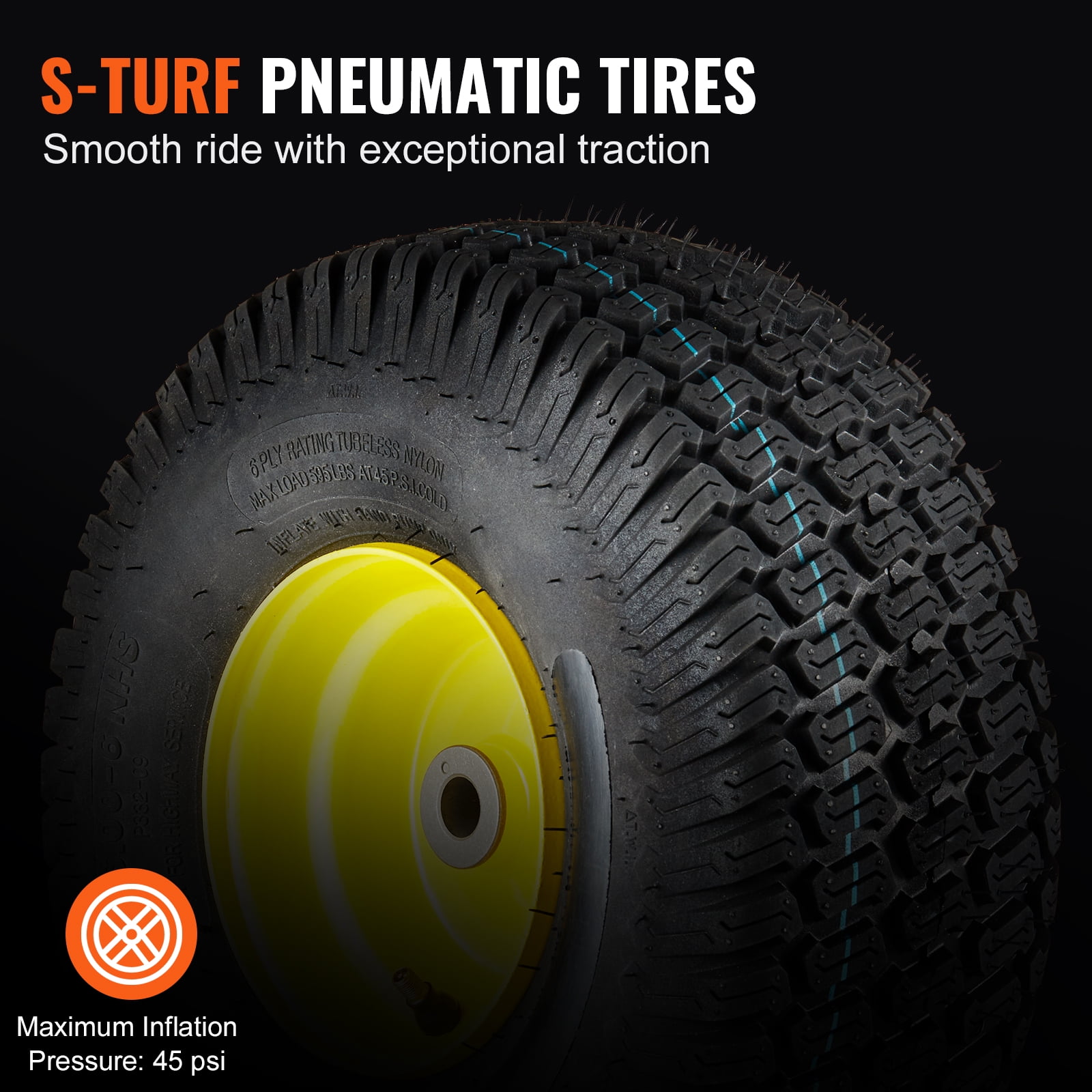 VEVOR Lawn Mower Tires with Rim 15x6 6 Tubeless Tractor Tires 2 Pack Tire and Wheel Assembly S Turf Pneumatic Tires 3 Offset Hub 3 4 Bushing Size Walmart