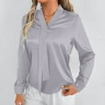 thumbnail image 2 of RYRJJ Elegant Business Blouses for Women Satin Silk Tops Long Sleeve Bow Tie V-Neck Office Work Dressy Shirts(Gray,S), 2 of 6