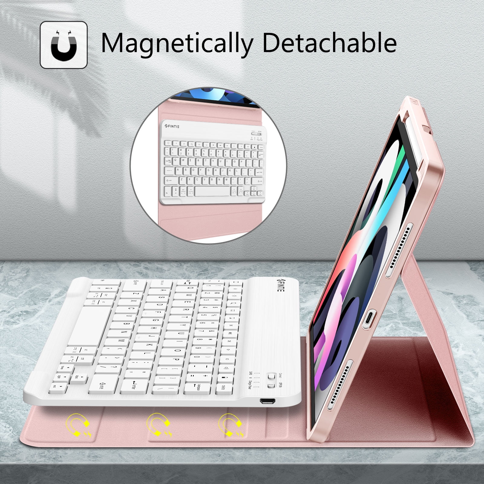 Fintie Keyboard Case for iPad Air 11-inch M2 (2024), iPad Air 5th Generation (2022) / iPad Air 4th Gen 10.9" - Soft TPU Back Cover with Magnetically Detachable Wireless Bluetooth Keyboard