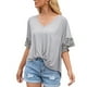 thumbnail image 4 of Camiseta de mujer con estampado de manga corta, cuello en V, camiseta suelta torcida de verano, gris, M Advancent AP001233-02, 4 of 7