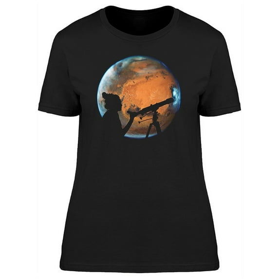Girl Looking At Planet Mars T-Shirt Women -Image by Shutterstock, Female x-Large