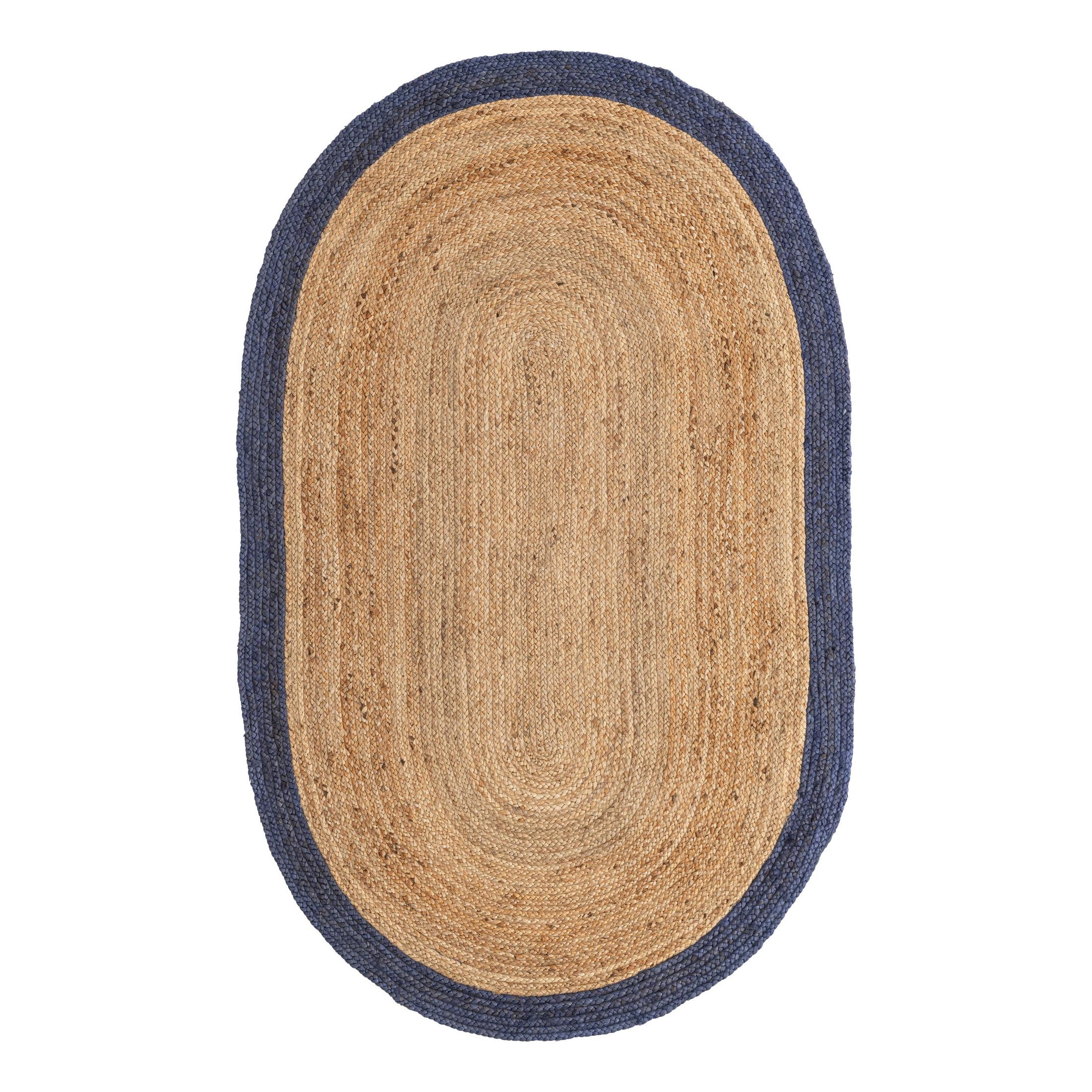 Unique Loom Braided Jute Collection Area Rug - Goa (5' 1" x 8' Oval Natural/Navy Blue)