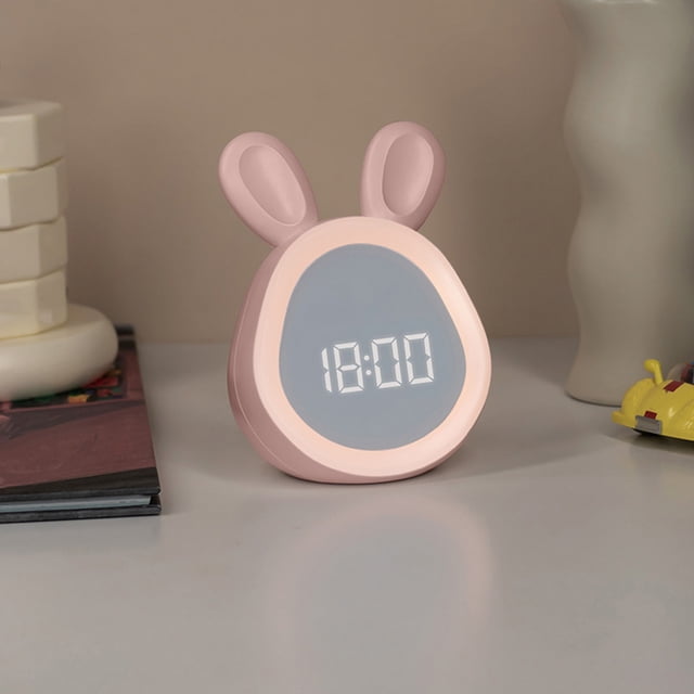 Birdeem Bunny Alarm Clock with Night Light,Adjustable Brightness and Volume,Usb Rechargeable Bedroom Clock with 5 Ringtones,Dual Alarms,4.4 X 3.5 X 2.9 In