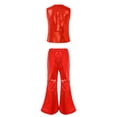 thumbnail image 2 of vastwit Kids Girls Boys Sequins Hip-hop Jazz Dance Outfit Vest Waistcoat Top Shirt+Flared Pants Streetwear Red 150, 2 of 5