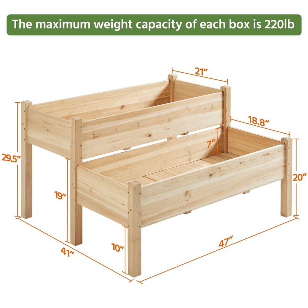 Yaheetech 2-Tier Elevated Planting Box Fir Wood Twin Beds for Garden Yard, Wood
