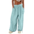thumbnail image 2 of Blue Women's Casual Pants, Women'S Cargo Pants Baggy Wide Leg Pants Black Loose High Waist Sweatpants Multi Pockets,Women's Casual Pants S, 2 of 9