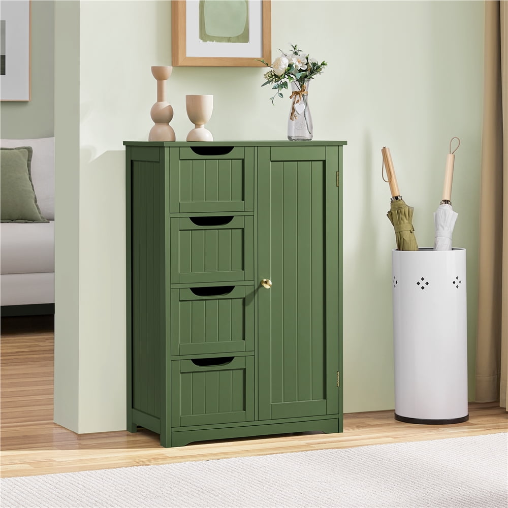 Yaheetech Modern Wooden Bathroom Storage Cabinet with 4 Drawers and Cupboard, Green