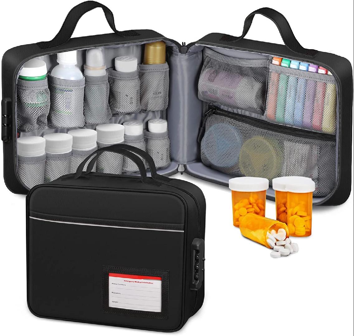 Lockable Pill Bottle Organizer Medicine Storage Bag Medication Travel