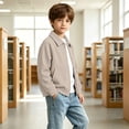 thumbnail image 6 of Atogsazn Kids Boys Waffle Full Zip Hoodies Childrens Casual Long Sleeve Collared Jacket Fall Winter Tops Outerwear Khaki 7-8 Years Fashion, 6 of 9