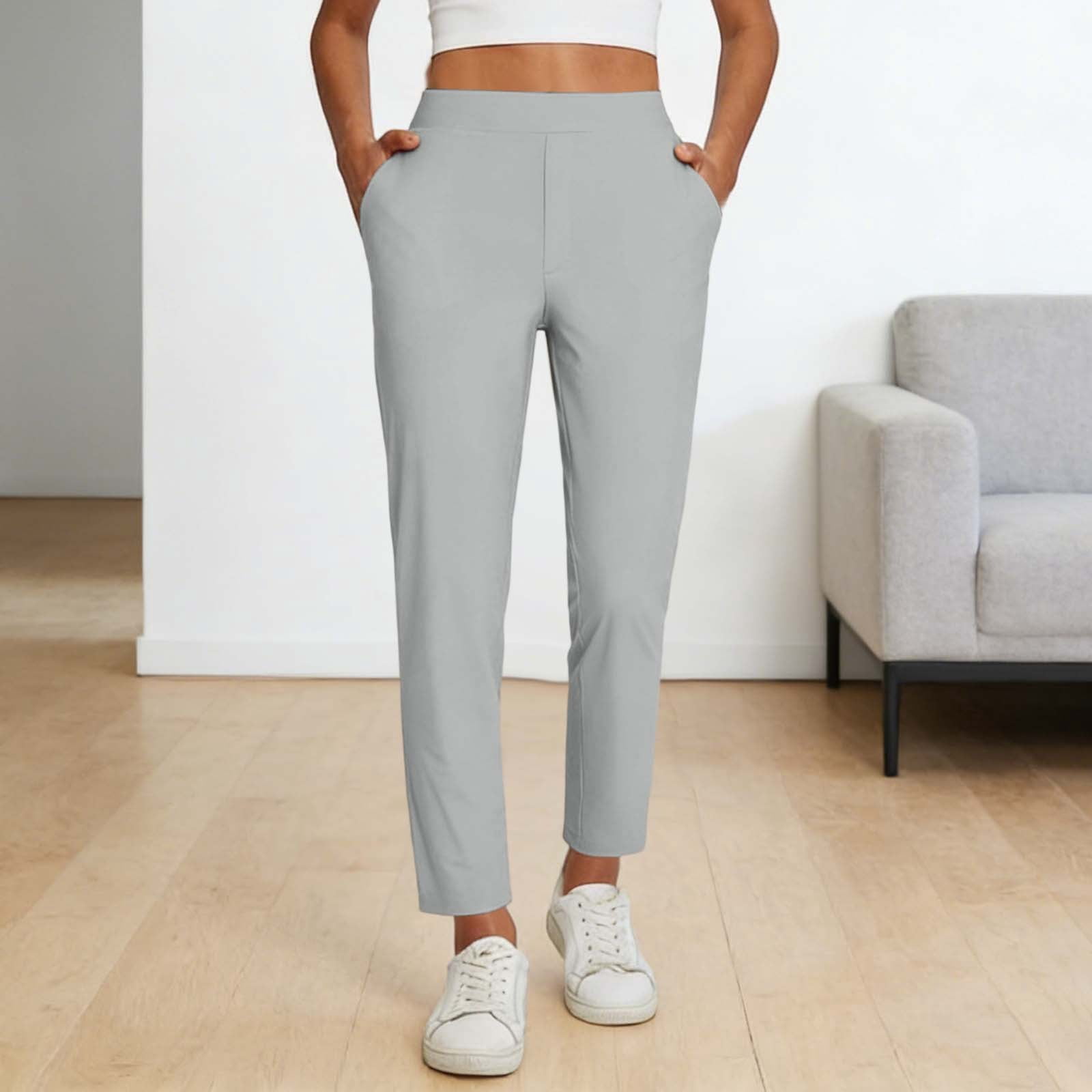 Women's Work Pants Stretchy 7/8 Ankle Dress Pants for Women Business Casual Tapered Slacks for Teacher, Golf, Travel Grey S