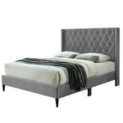 Better Home Products Amelia Velvet Tufted Queen Platform Bed in Gray