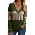thumbnail image 2 of Women Blouses Dressy Casual Color Block Long Sleeve Shirts V Neck Tops Fall Outfits  Green M, 2 of 6