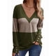 thumbnail image 2 of Blusas Elegantes e Informales para Mujer, con Bloques de Color, de Larga y Cuello en V, para Otoño. Verde XXL, 2 of 6