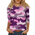 thumbnail image 2 of EHTMSAK 3/4 Sleeve Loose Fit Vneck Shirt Women Workout Camo Plus Size Sweatshirts Elbow Crewneck Blouses Casual Lightweight Tunic Tops for Leggings Purple 2XL, 2 of 5