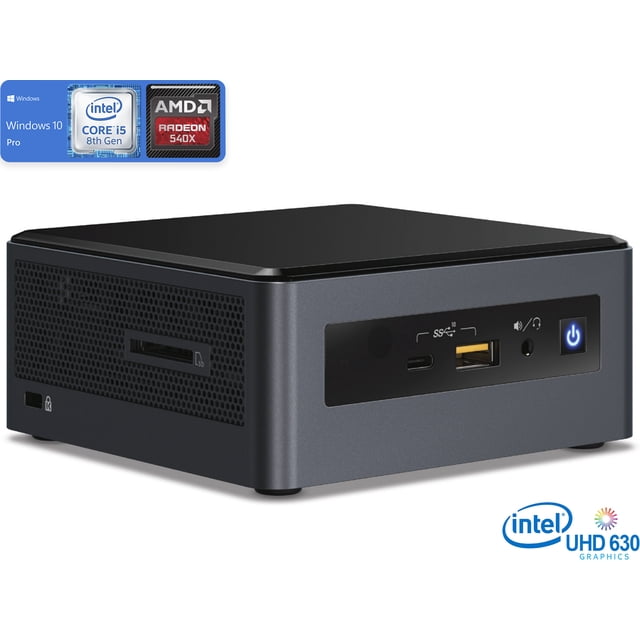 Intel NUC8i5INHJA Mini PC, Intel Core i5-8265U Upto 3.9GHz, 8GB RAM, 256GB NVMe SSD, AMD Radeon 540X, HDMI, Mini DisplayPort, Card Reader, Wi-Fi, Bluetooth, Windows 10 Pro