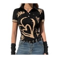 thumbnail image 2 of VISgogo Camisa de mujer, manga corta, cuello de solapa, estampado de corazón, informal, fiesta, casual, tops cortos, jersey elástico VISgogo moda, 2 of 9