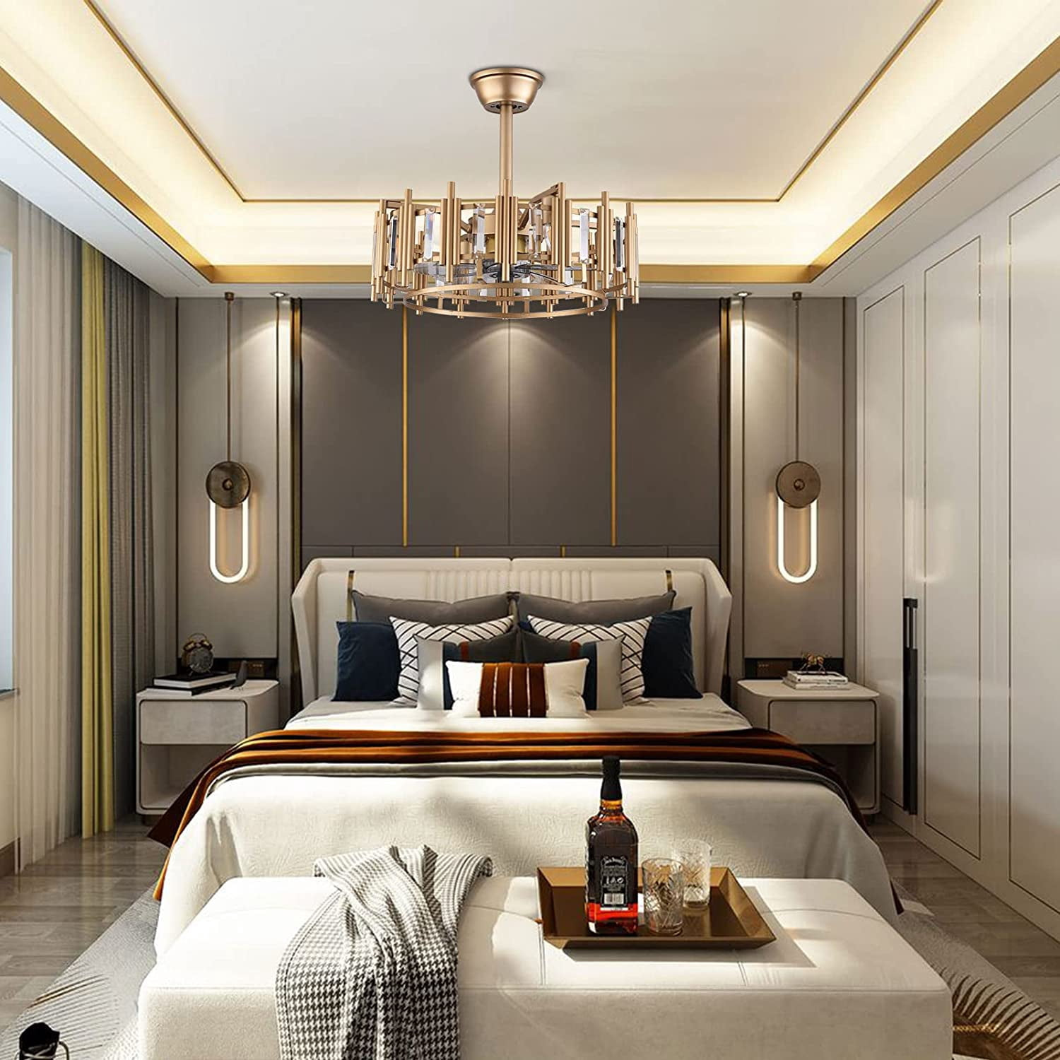 FETCOI Matte Gold Ceiling Fan with Lights and Remote Control Ceiling Fan Light Flush Mount
