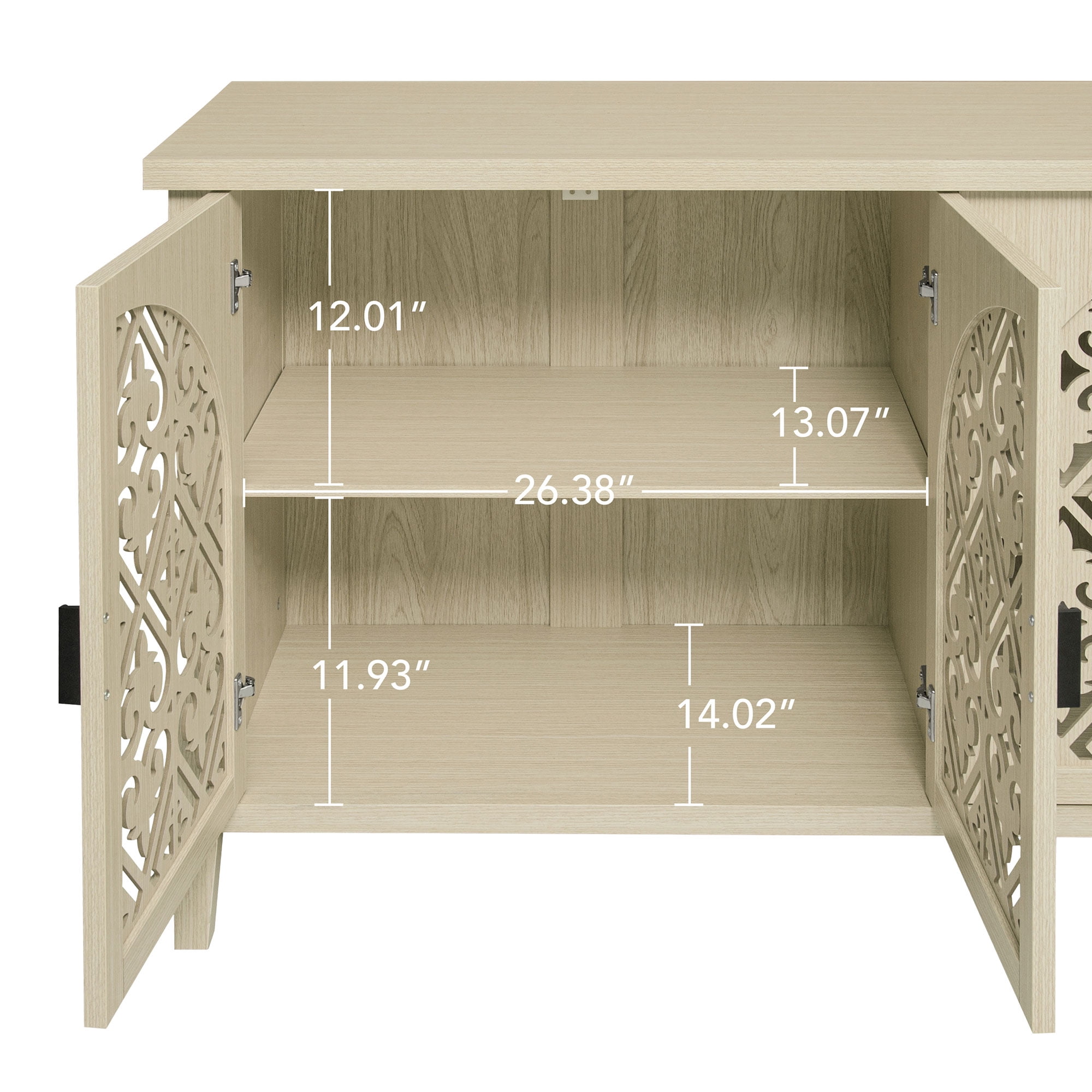 BSHTI 4-Door Hollowed-Out Cabinet – Farmhouse Storage Cabinet with Carved Panels, Adjustable Shelf, Anti-Tip Safety, for Bedroom, Living Room, Study, Brown