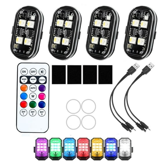 4PCS Wireless LED Lights for Car with Remote Control, High Brightness Wireless LED Strobe Light, Collision Warning Light for Car Truck Motorcycle Drone Bike Aircraft(4 Lights 1 Remote)