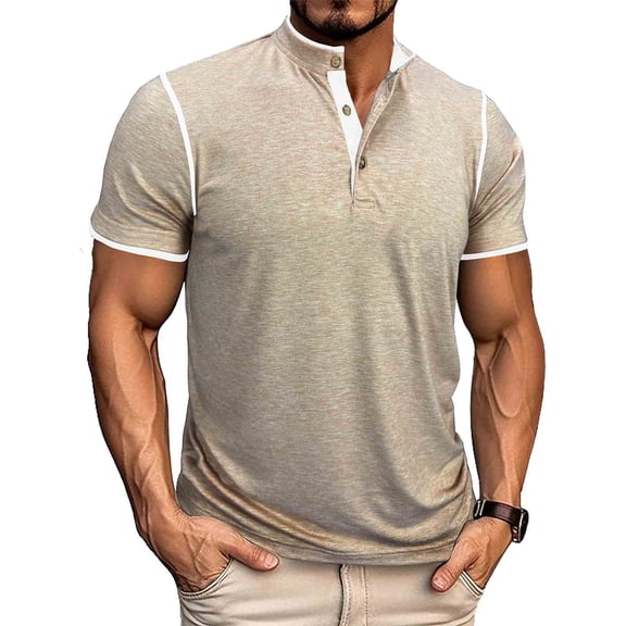YTCAMLO Cotton Mens Henley Shirts Plus Size Classic T Shirts Soft Comfy Short Sleeve Tees Moisture Wicking Workout Tops Activewear, Beige S