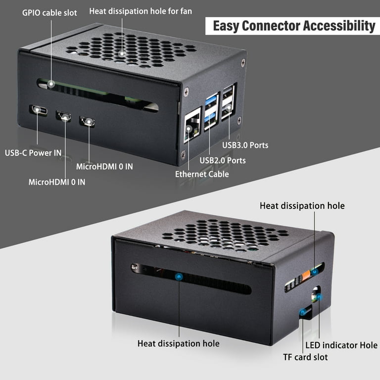 52Pi Metal Case for Raspberry Pi 5,with M.2 HAT+ and Raspberry Pi