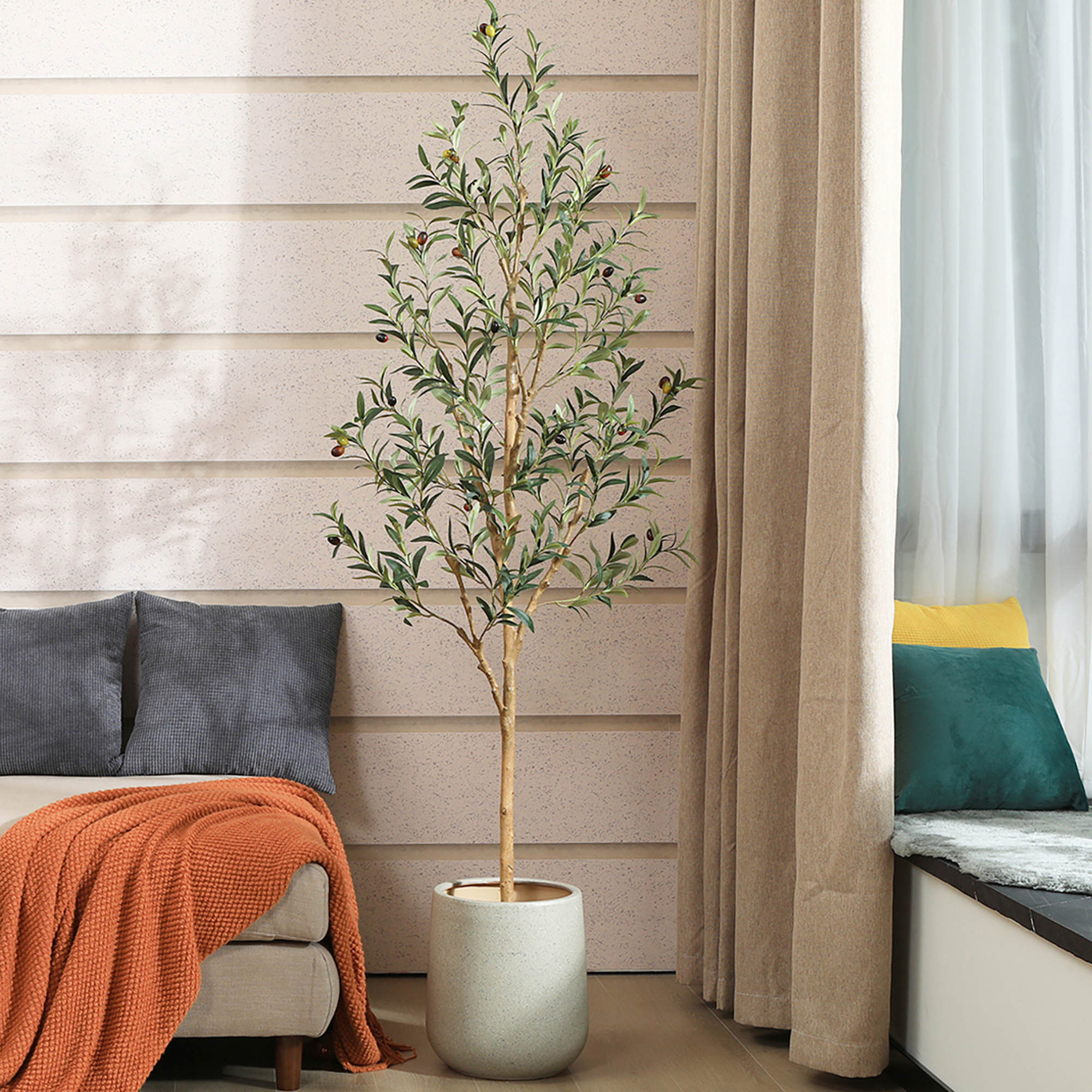 DR.Planzen 6ft Artificial Olive Tree, Lifelike Fruits, Natural Wood Trunk photo 4