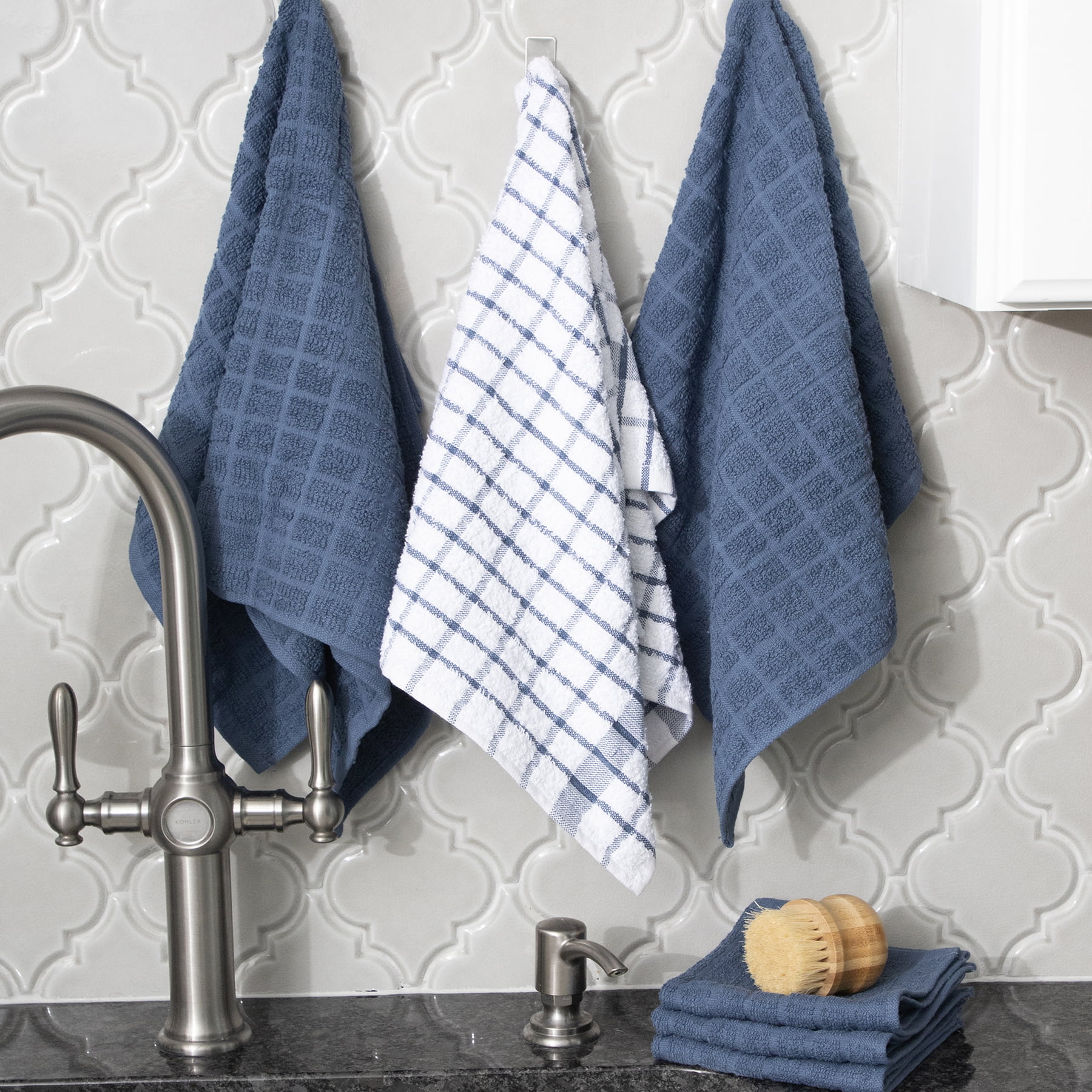 RITZ T-fal Blue Solid and Stripe Cotton Waffle Terry Kitchen Towel (Set of 4)  68597 - The Home Depot