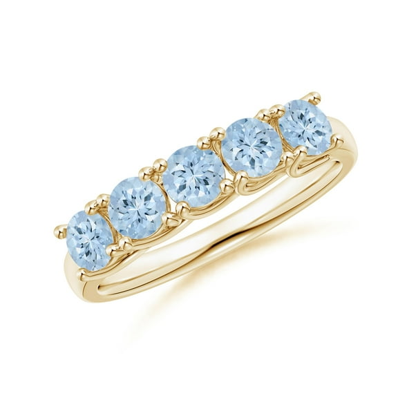 Eternity Style 1.00 Ctw Aquamarine 925 Silver Yellow Plated Women Promise Ring