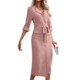 thumbnail image 2 of Women's Long Shirt Dress Mid Sleeve Button Casual Dresses Pink XXL, 2 of 9