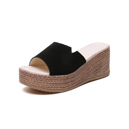 

Daeful Womens Sandals Slip On Slides Wedge Platform Sandal Indoor Outdoor Fashion Lightweight Beach Casual Shoes Black 7.5