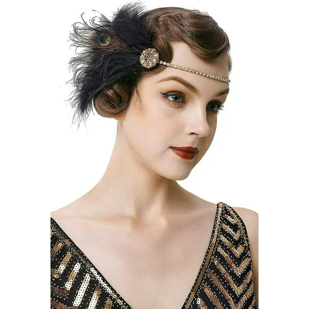 Diadema de plumas estilo anos 20 accesorio para disfraz de carnaval de Charleston el Gran Gatsby para mujer talla unica dorado Bodega Aurrera en linea
