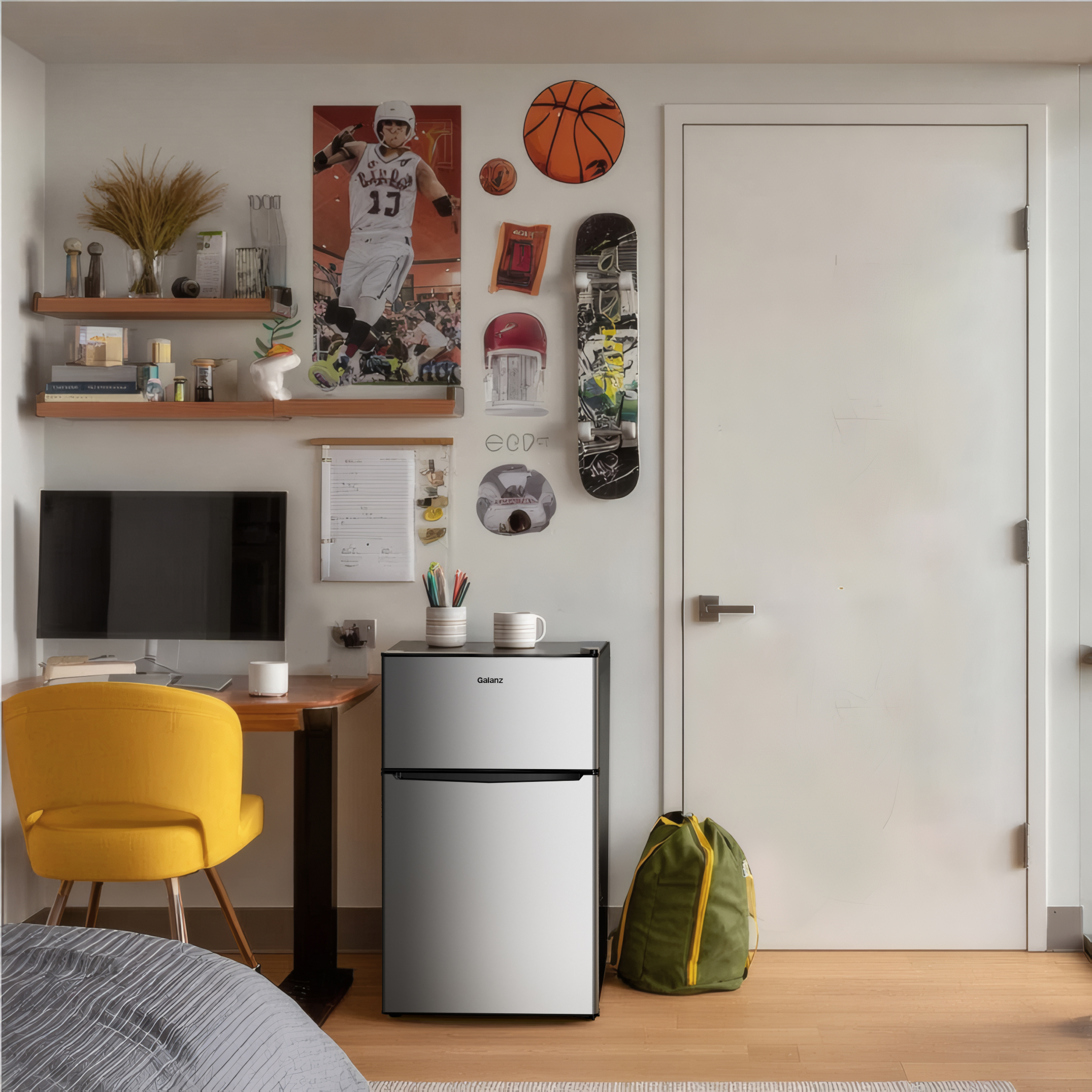 Galanz 3.1 Cu Ft Mini Fridge with Freezer – Stainless Steel, Energy Star, Two-Door Compact Refrigerator