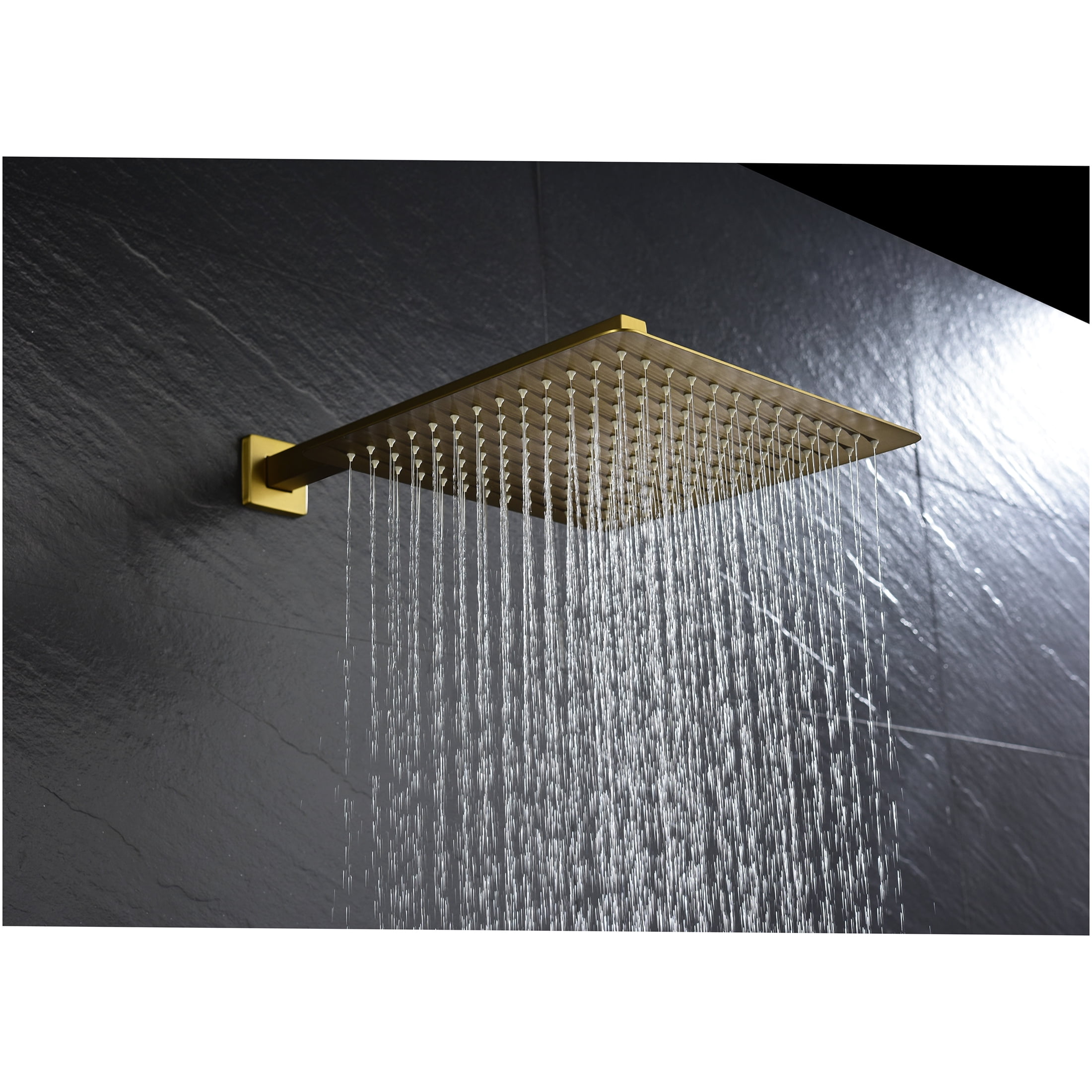 JERFIT 12 Inch Square Rain Shower Head Wall Mount, Brushed Gold Stainless Steel, High Pressure Rainfall Showerhead with Easy Installation
