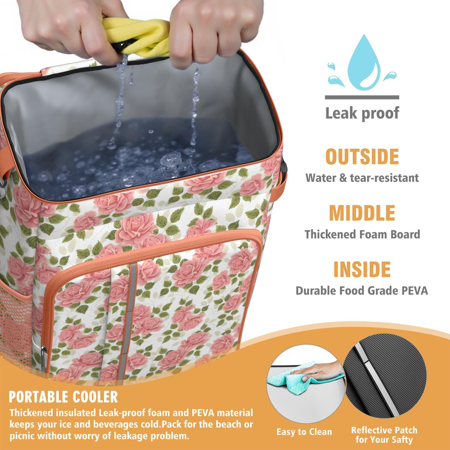 Travel Cooler Bag - Pioneer Flower Floral Print Pattern Camping Beer Cooler Backpack with Bottle Opener- Waterproof Insulated Picnic Backpacks - Cooler Bag for Beach