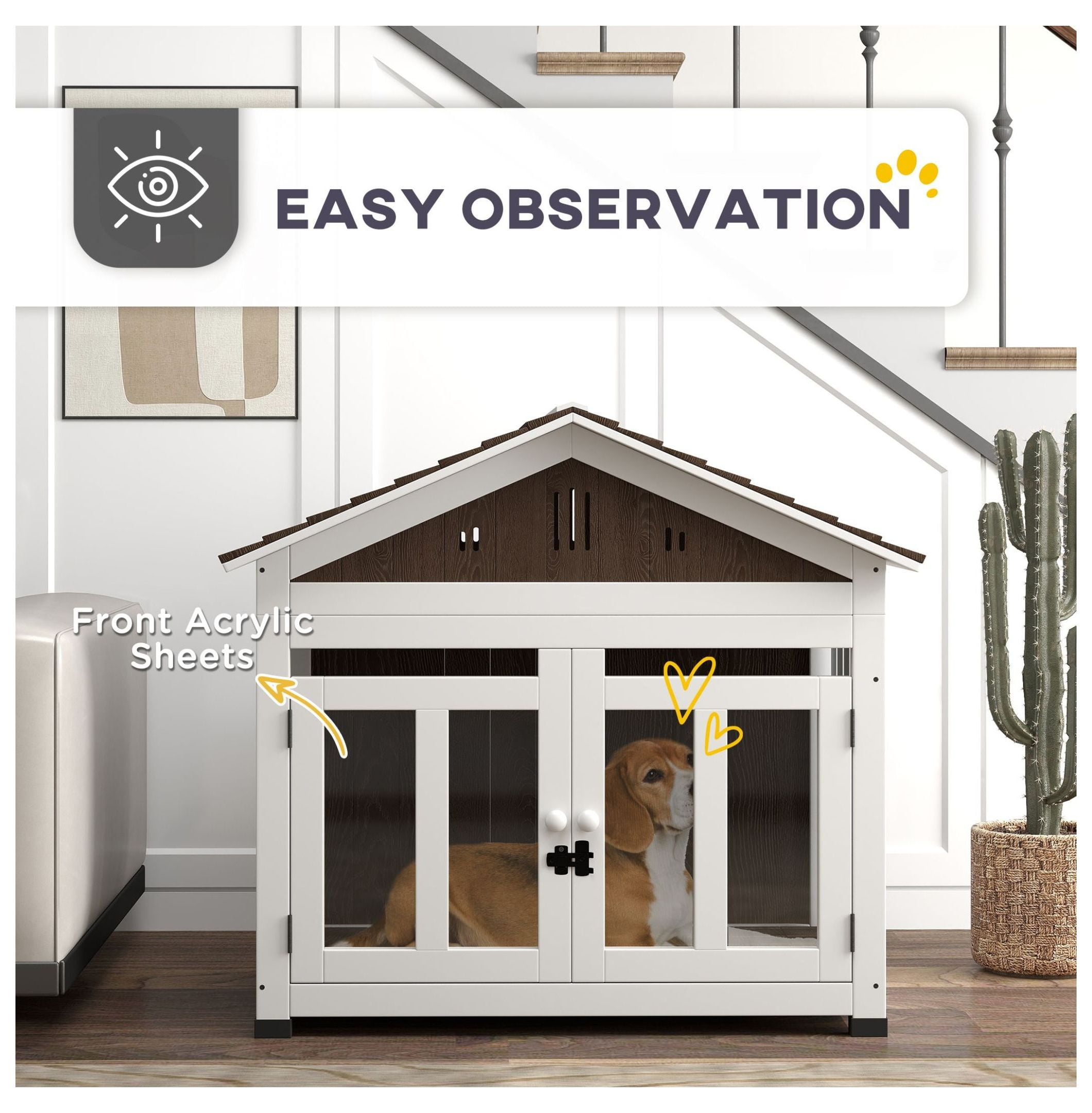 40"L Wooden Dog House Outdoor Indoor for Small, Medium, Large Dogs, with & Elevated Removable Floor