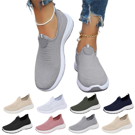 Women's Slip on Walking Shoes Hands Free Lightweight Breathable Mesh Workout Running Shoes Non-Slip Comfortable Fashion Casual Tennis Sneakers Outdoor Gym Sports Soft Sole Sneakers,Gray,36