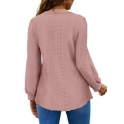 Fantaslook Eyelet Blouses for Women Dressy Casual Long Sleeve Shirts Crew Neck Fall Trendy Tops