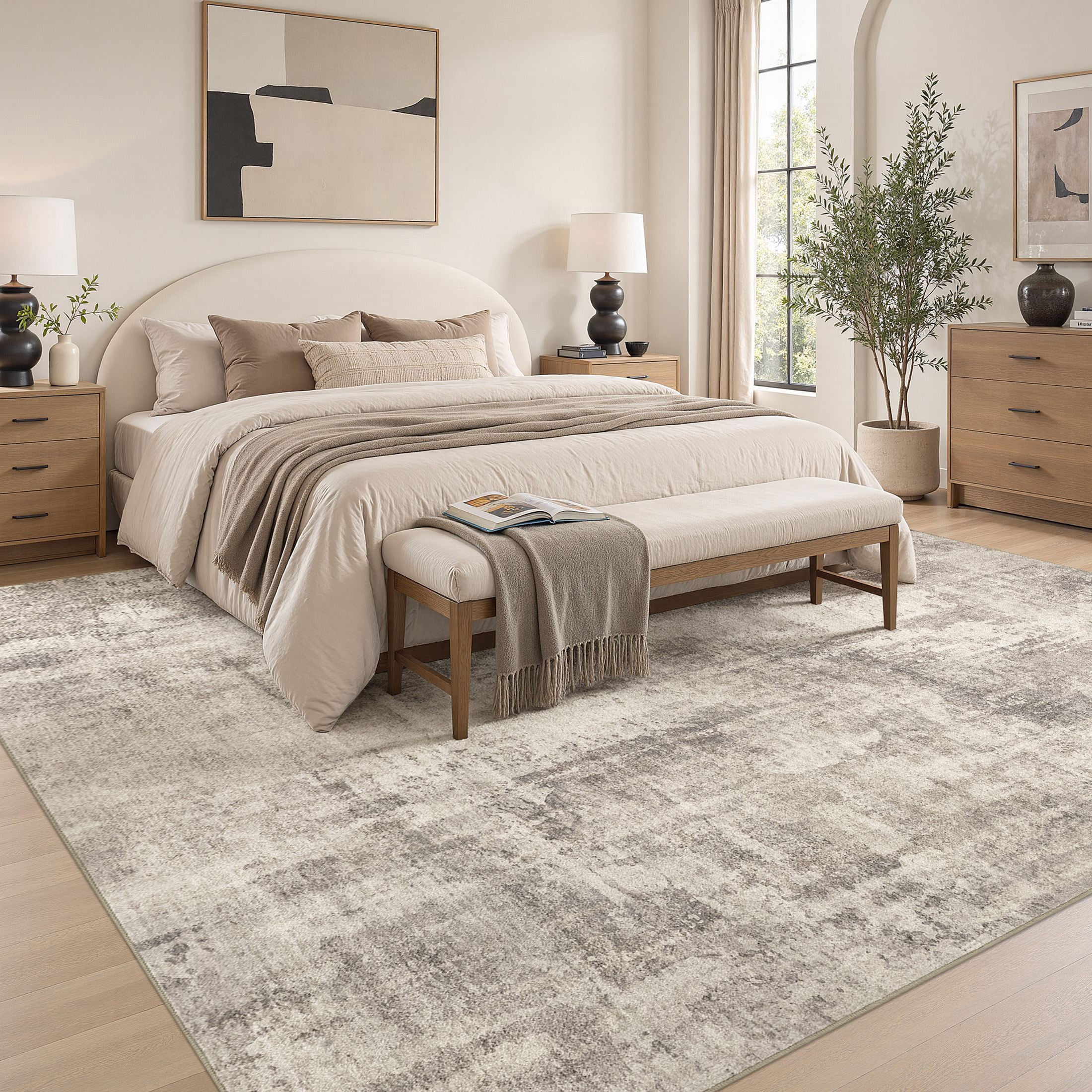 MICGEEK 9'x12' Abstract Area Rugs for Living Room, Stain Resistant Washable Rugs with Non-Slip Backing, Modern Carpet for Bedroom Dining Room Office Throw Rugs, Brown