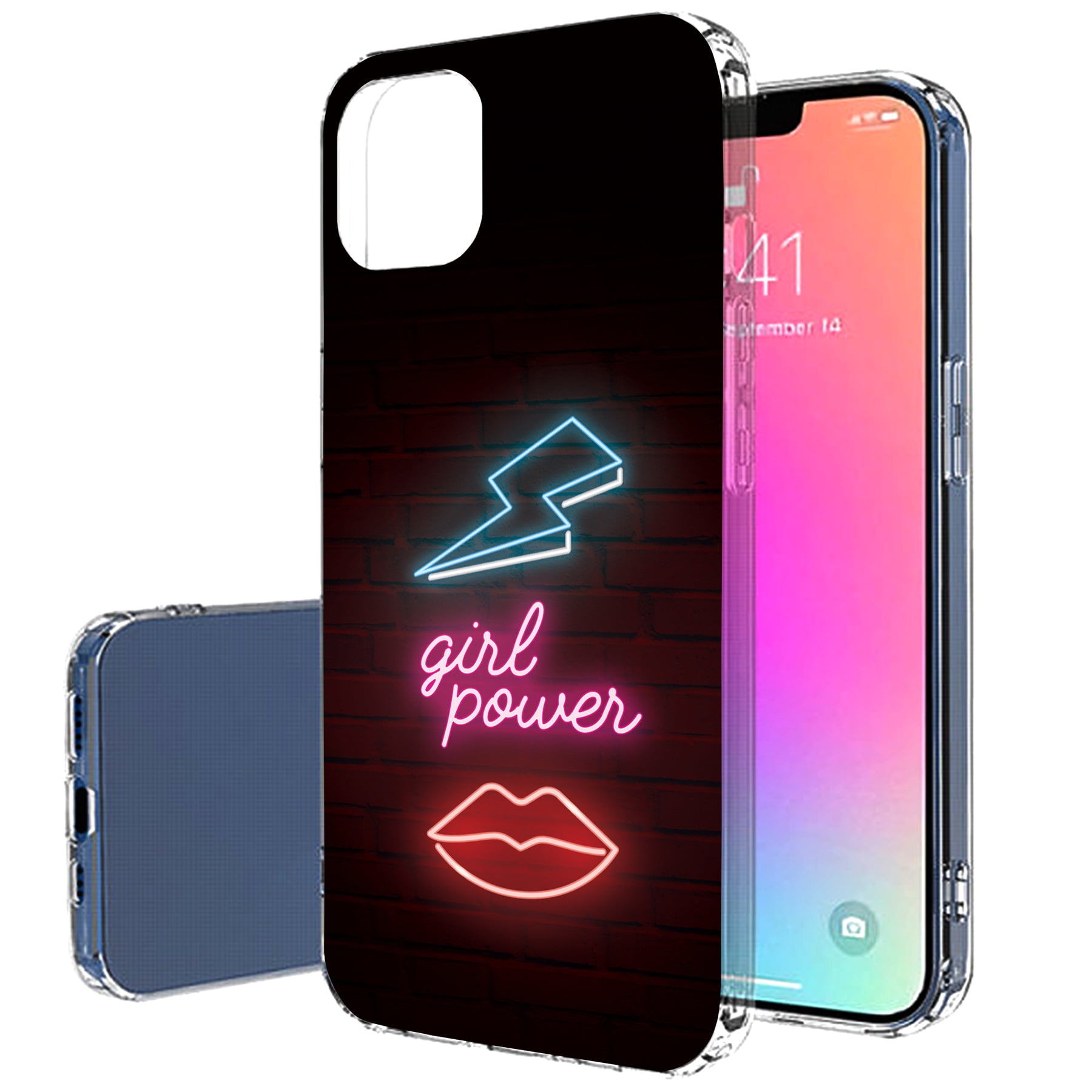 Girl Power Neon Lip Print Thin Gel Tpu Cover Light Weight Anti-Scratch,USA Flexible Soft TalkingCase Slim Case for Apple iPhone 13