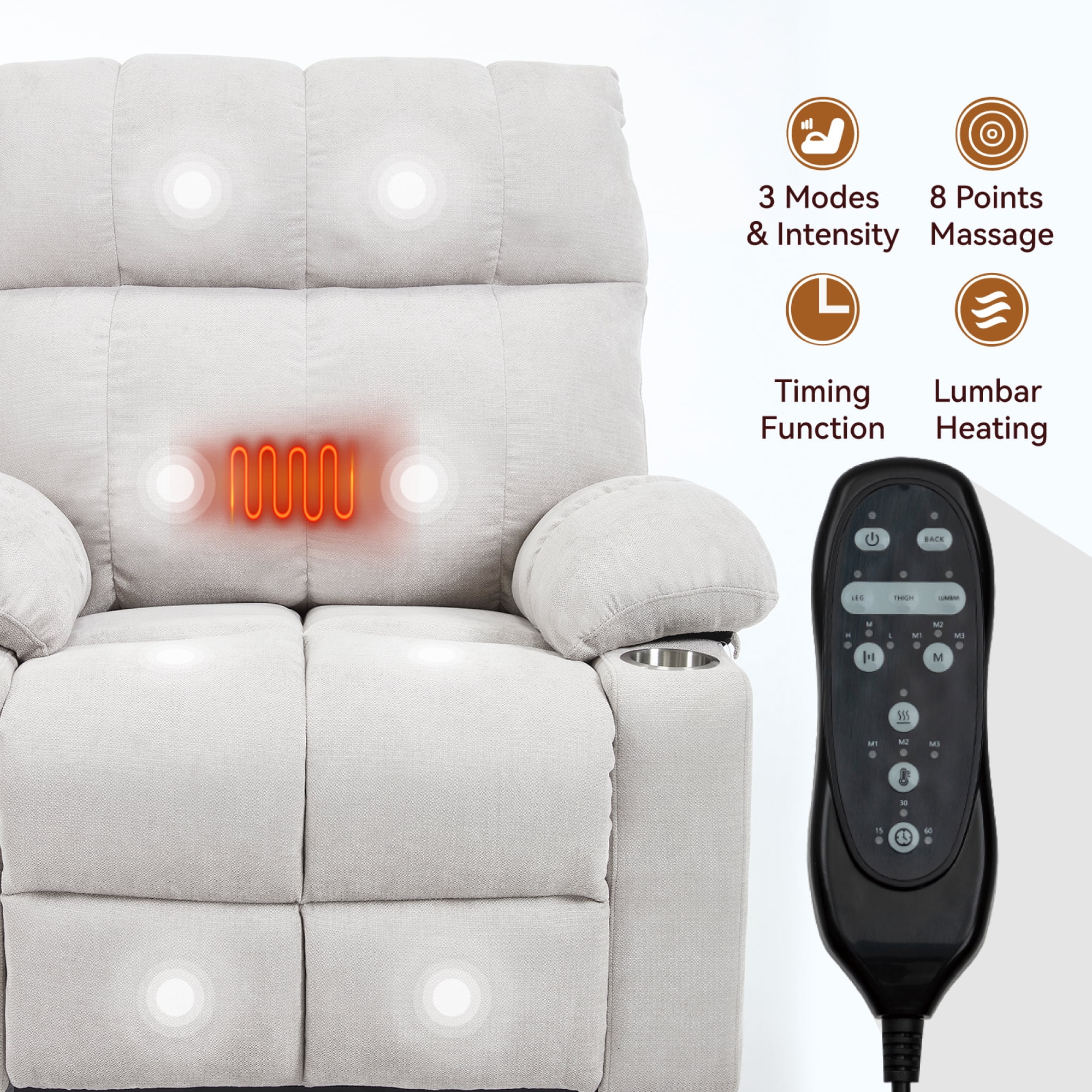 Leumius Power Lift Recliner Chair for Elderly,Heavy Duty Recliner with 8-Point Vibration Massage and Lumbar Heating,Infinite Position,Up to 350 LBS,Beige